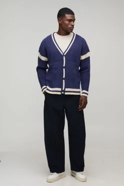 Cardigan tricoté surdimensionné à épaules tombantes, en boucle torsadée