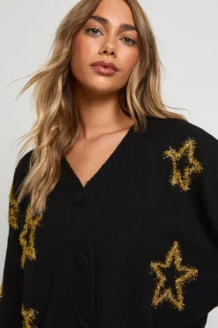 Cardigan tricoté surdimensionné à imprimé de guirlande d'étoiles