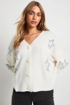 Cardigan tricoté surdimensionné à motif de guirlande d'étoiles