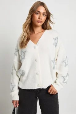 Cardigan tricoté surdimensionné à motif de guirlande d'étoiles