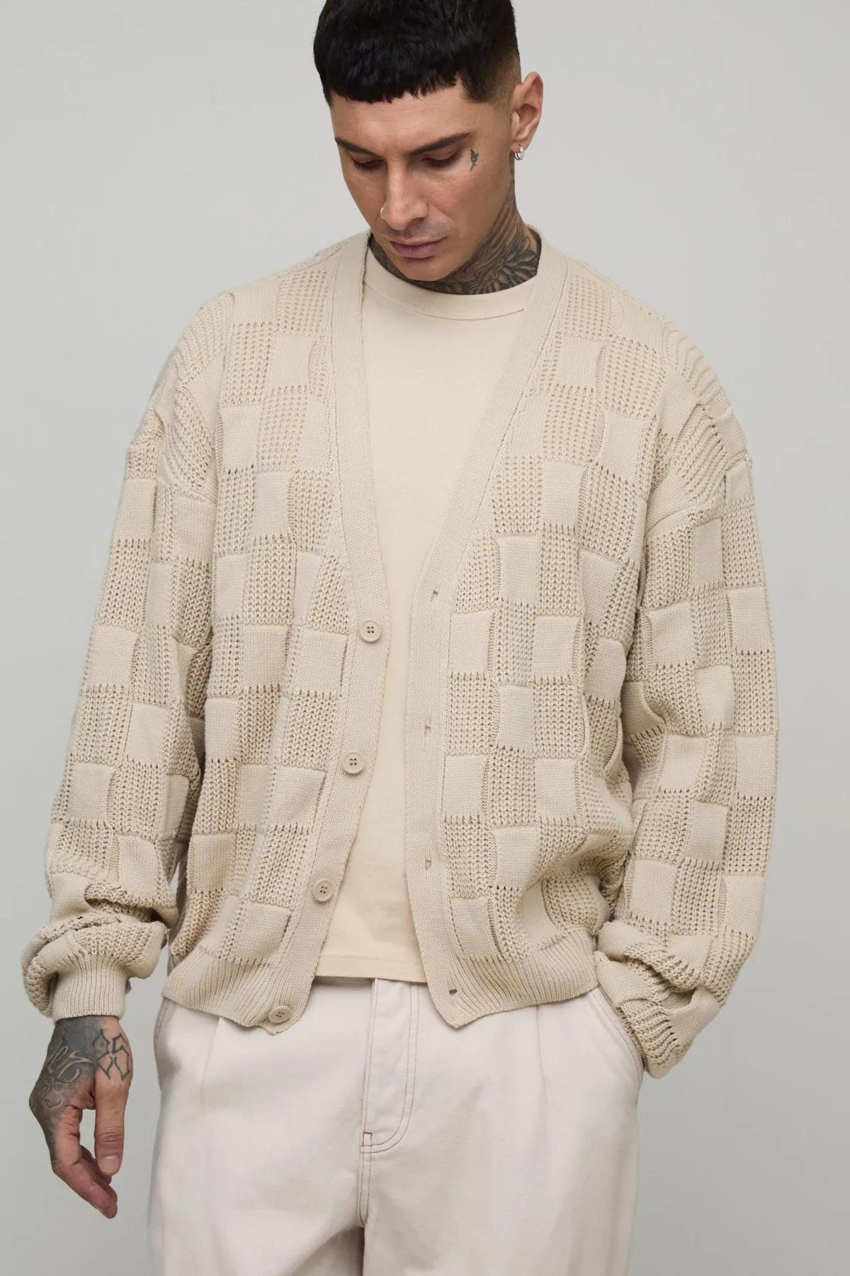 boohooMAN Cardigan Tricoté à Torsades Mixtes Oversize Long<Homme Tout Afficher|Mailles Tall
