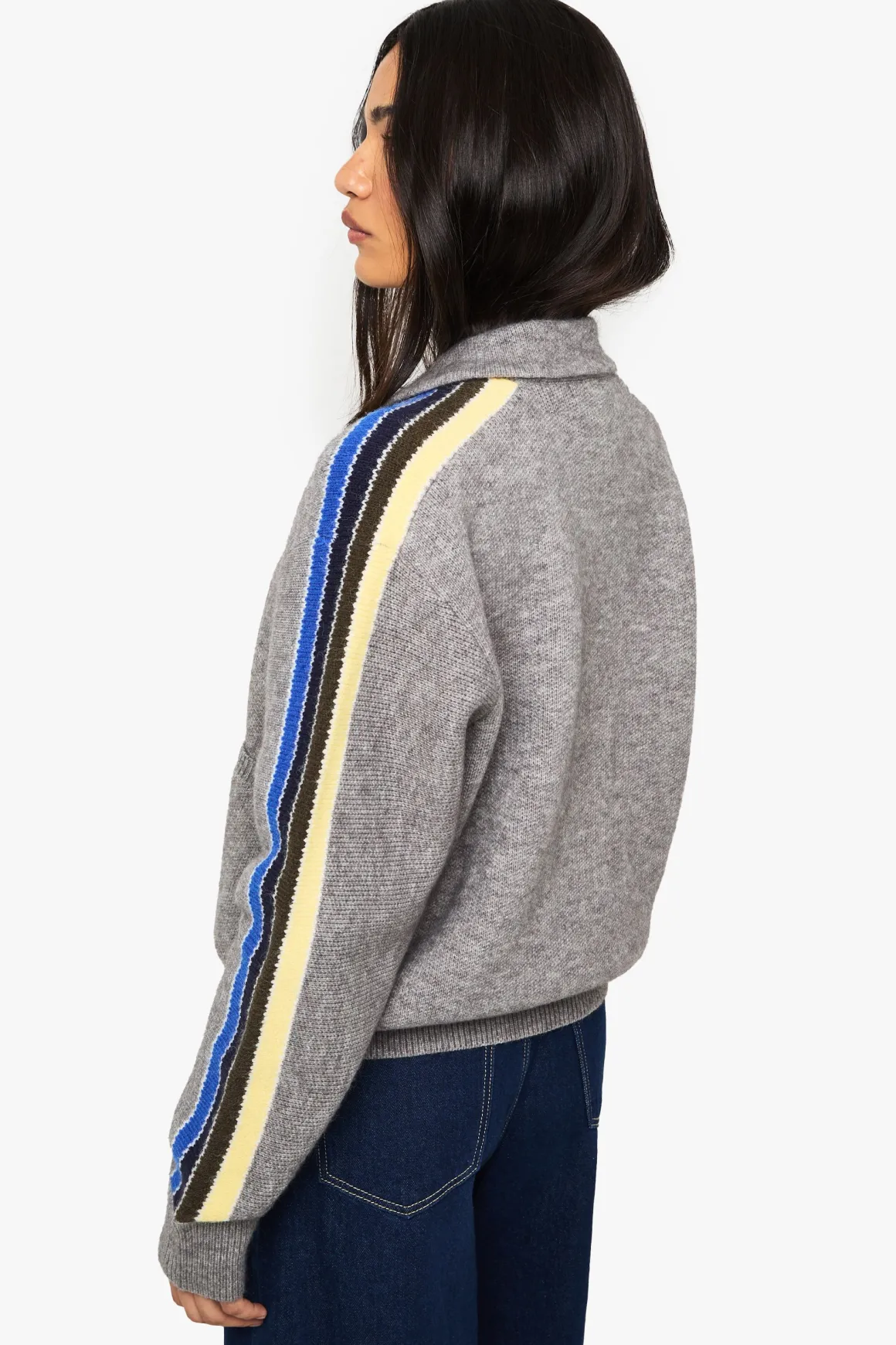 Cardigan tricoté à zip et manches à rayures