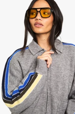 Cardigan tricoté à zip et manches à rayures
