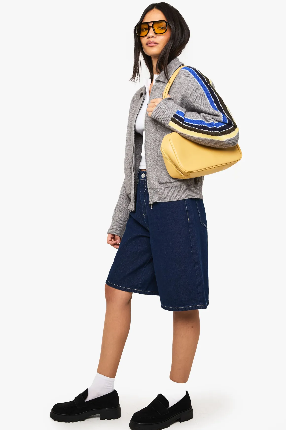 Cardigan tricoté à zip et manches à rayures