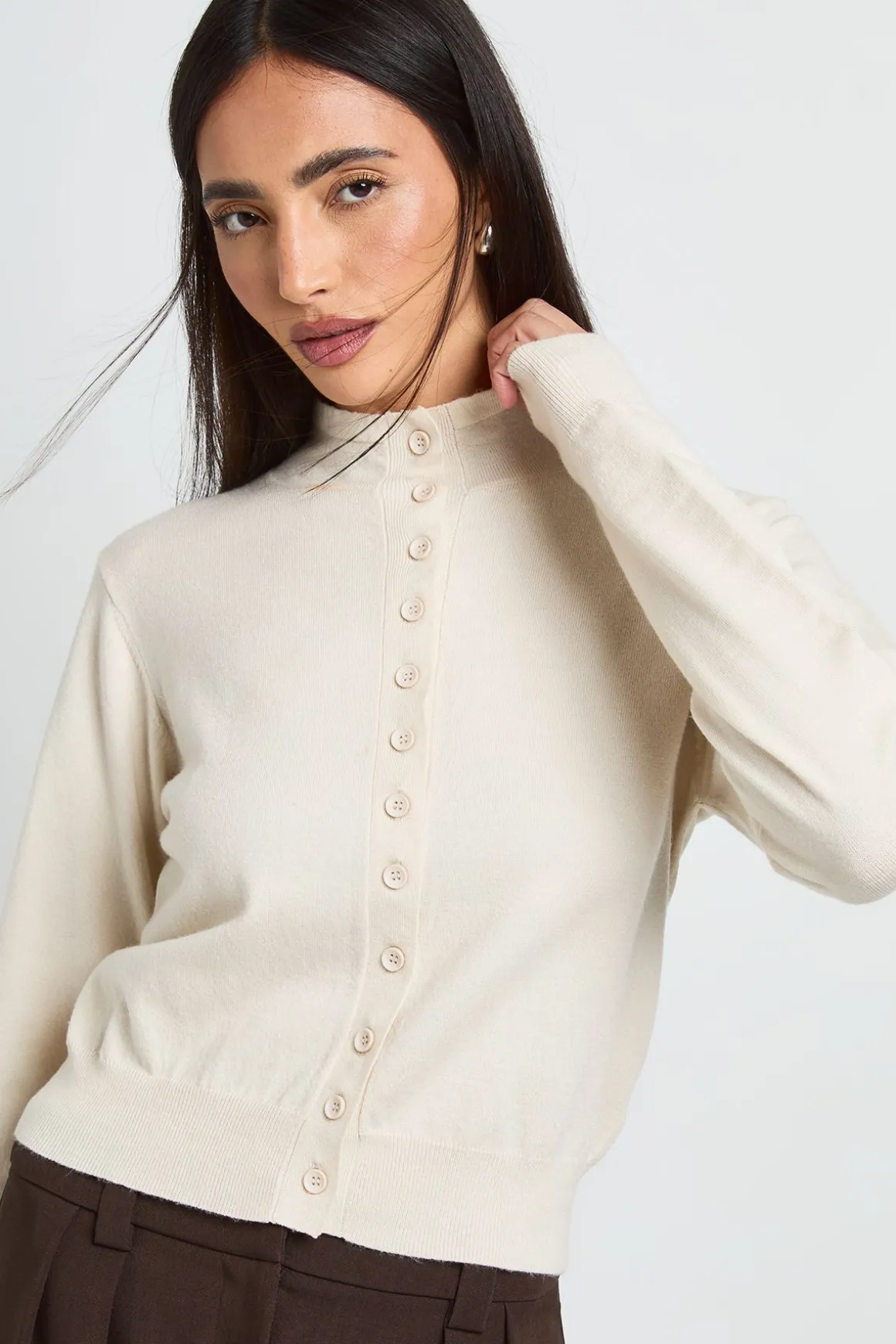 Cardigan Ultra Doux En Maille Col Montant Avec Boutonnage Intégral
