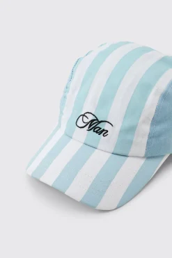 boohooMAN Casquette Manoir Champêtre À Rayures Avec Logo Script Man<Homme Chapeaux, Gants Et Écharpes