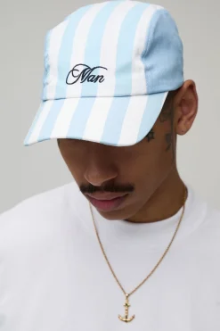 boohooMAN Casquette Manoir Champêtre À Rayures Avec Logo Script Man<Homme Chapeaux, Gants Et Écharpes