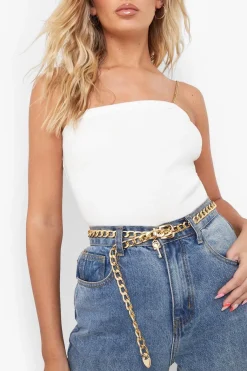 Ceinture avec boucle en chaîne épaisse dorée avec clé