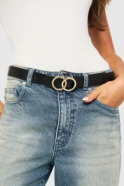 Ceinture boyfriend à double détail d'anneaux dorés