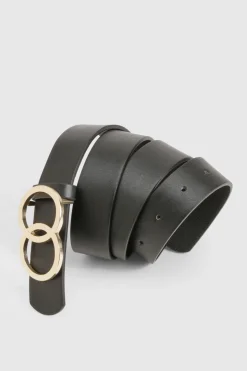 Ceinture boyfriend à double détail d'anneaux dorés