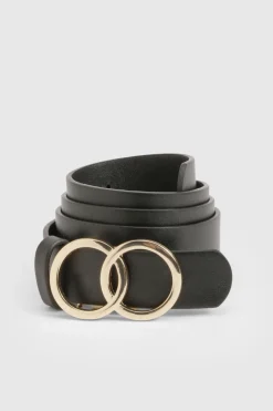 Ceinture boyfriend à double détail d'anneaux dorés