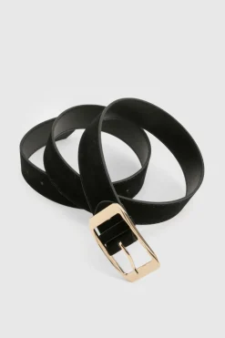 Ceinture Boyfriend en Faux Suède à Boucle Dorée Épaisse