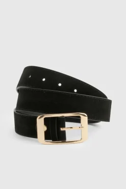 Ceinture Boyfriend en Faux Suède à Boucle Dorée Épaisse