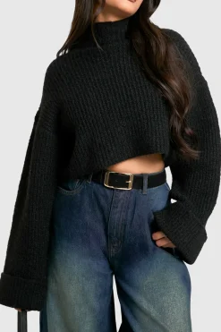 Ceinture Boyfriend en Faux Suède à Boucle Dorée Épaisse