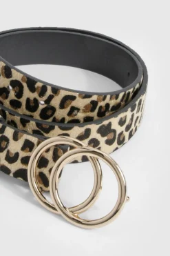 Ceinture à détail double anneau et imprimé léopard