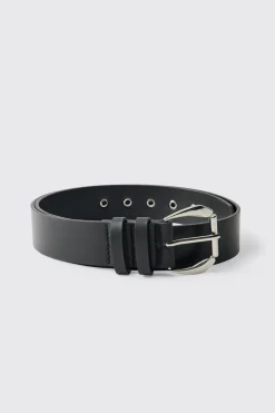 Ceinture en SYNTHÉTIQUE Noire avec Boucle Argentée