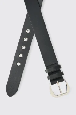Ceinture en SYNTHÉTIQUE Noire avec Boucle Argentée