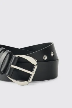 Ceinture en SYNTHÉTIQUE Noire avec Boucle Argentée