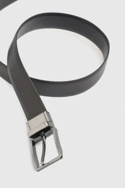 Ceinture Réversible Texturée Noire Et Marron