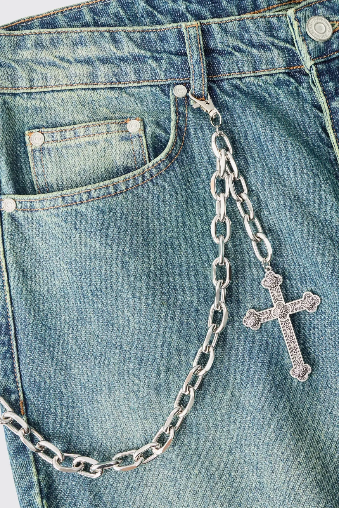Chaîne pour jean Cross Skull en argent