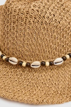 boohoo Chapeau De Cowboy Western En Paille Avec Garniture De Coquillages< Tons Neutres|Chapeaux
