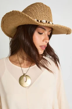 boohoo Chapeau De Cowboy Western En Paille Avec Garniture De Coquillages< Tons Neutres|Chapeaux