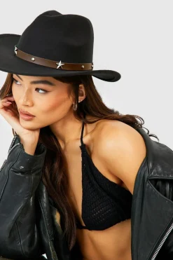 Chapeau De Cowboy Western Noir Orné De Clous Étoilés