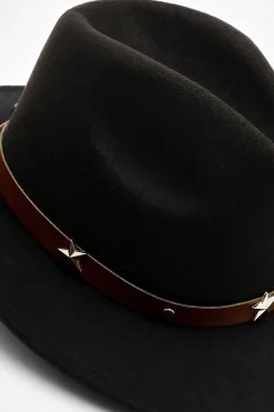 Chapeau De Cowboy Western Noir Orné De Clous Étoilés