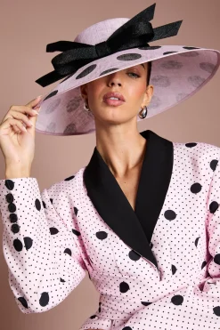 Chapeau Lisa À Large Bord Beige Avec Nœud Et Imprimé À Pois