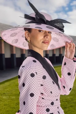 Chapeau Lisa À Large Bord Beige Avec Nœud Et Imprimé À Pois