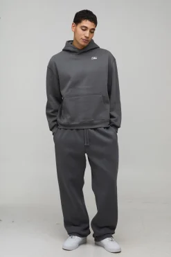 boohooMAN Charcoal Oversized Boxy Hamptons Over Seams Printed Hoodie<Homme Sweats À Capuche Et Sweatshirts|Sweats À Capuche Et Sweats