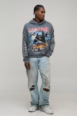 Charcoal Oversized Premium BHM Gothic Acid Wash Imprimé Sweat à capuche