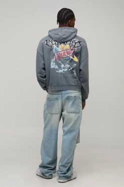 Charcoal Oversized Premium BHM Gothic Acid Wash Imprimé Sweat à capuche