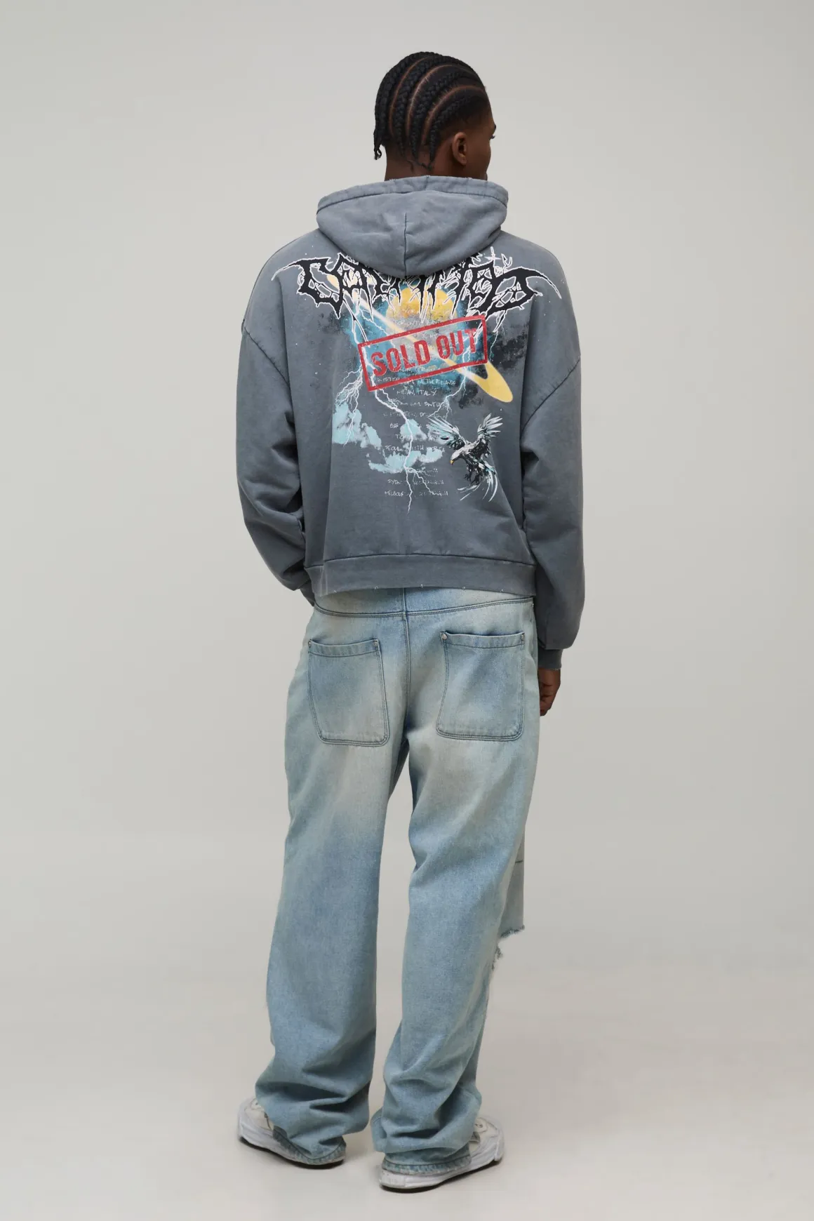 Charcoal Oversized Premium BHM Gothic Acid Wash Imprimé Sweat à capuche