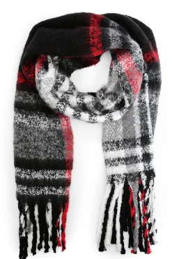 boohoo Écharpe à franges à gros carreaux noirs et rouges< Écharpes|Écharpes Et Gants