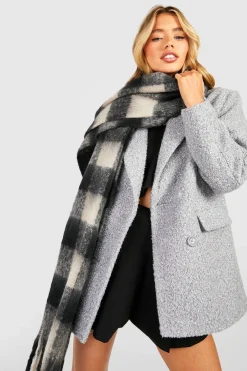 boohoo Écharpe à pompons à motif pied-de-poule< Écharpes|Écharpes Et Gants
