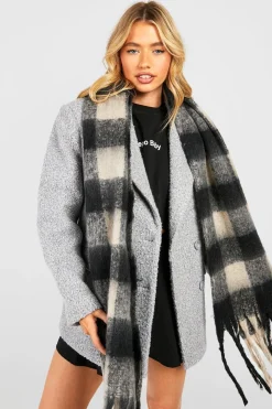 boohoo Écharpe à pompons à motif pied-de-poule< Écharpes|Écharpes Et Gants