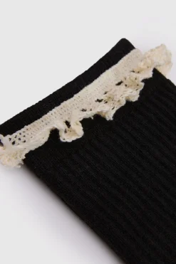 Chaussettes Noires Côtelées À Volants
