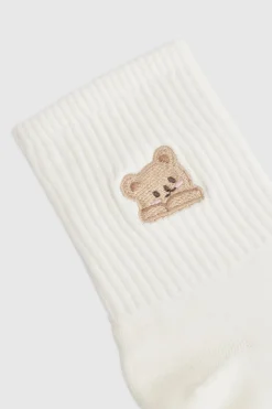 Chaussettes ornées de détails d'ours brodés