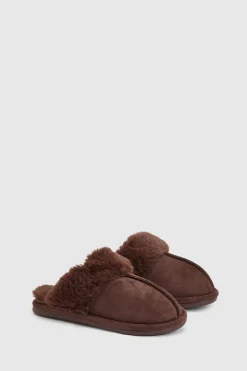 Chaussons Mules À Bordure Duveteuse