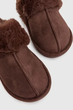 Chaussons Mules À Bordure Duveteuse
