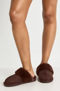 Chaussons Mules À Bordure Duveteuse