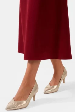 Chaussures De Cour À Talon Bobine Avec Chaussette Confort, Détail Torsadé À L'avant, Textile Métallisé Delina Coupe Large