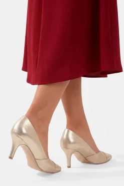 Chaussures De Cour À Talon Bobine Avec Chaussette Confort, Détail Torsadé À L'avant, Textile Métallisé Delina Coupe Large