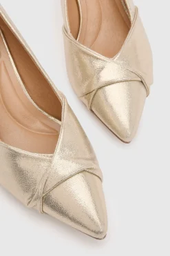 Chaussures De Cour À Talon Bobine Avec Chaussette Confort, Détail Torsadé À L'avant, Textile Métallisé Delina Coupe Large