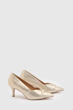 Chaussures De Cour À Talon Bobine Avec Chaussette Confort, Détail Torsadé À L'avant, Textile Métallisé Delina Coupe Large