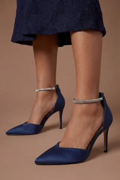 Chaussures De Cérémonie Escarpins Pointus À Bride Cheville Ornée De Strass En Satin Avec Doublure Confort Sicily