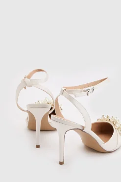 Chaussures De Mariée Hollie À Talon Aiguille Haut En Satin Avec Détail De Perles Et Bride Arrière Avec Semelle Confort
