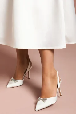 Chaussures de Mariée Scarlett à Talon Aiguille Haut avec Bride Arrière en Satin, Broche Nœud Diamanté et Coupe Large