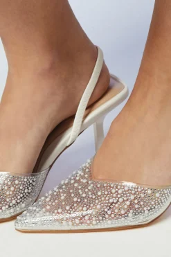 Chaussures de Mariée Tilly à Bout Pointu en synthétiquecuir avec Diamants et Perles, Bride Arrière, Coupe Large